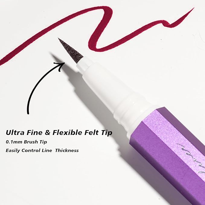Liquid Eyeliner, Purple Eyeliner Pen, Long Lasting Colorful Liquid Eye Liner, Easy Glide Smudge Resistant, Felt Tip Applicator for Precise Line Application, Body Art Use (Berry Bliss)