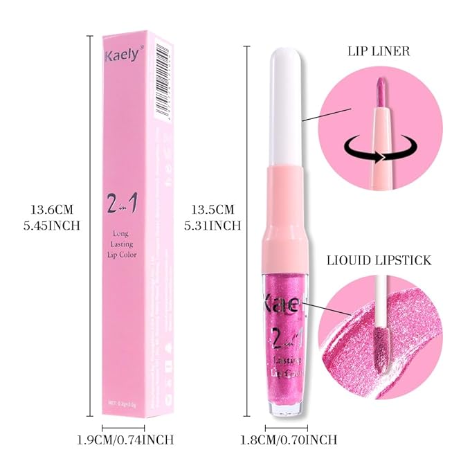 Kaely 2-in-1 Hot Pink Metallic Lipstick and Lip Liner, Shimmer Liquid Metallic Lipsticks for Women, Glitter Lip Gloss Stain Long Lasting Waterproof Smudge Proof 24 Hour, Vegan Makeup, 07