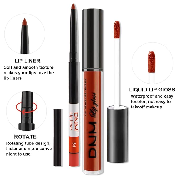 AMY'S DIARY 2Pcs Brick Red Matte Lip Liner and Lipstick Makeup Set, Warm Red Lip Stain Lip Gloss Matt Liquid Lipstick 24H Long Lasting lapiz labiales mate 24 horas originales larga duracion (64#)