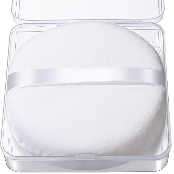 Teenitor 2Pcs 5Inch Body Powder Puff, Powder Puff for Body Powder, Extra Large Powder Puff Soft Velour Puff White