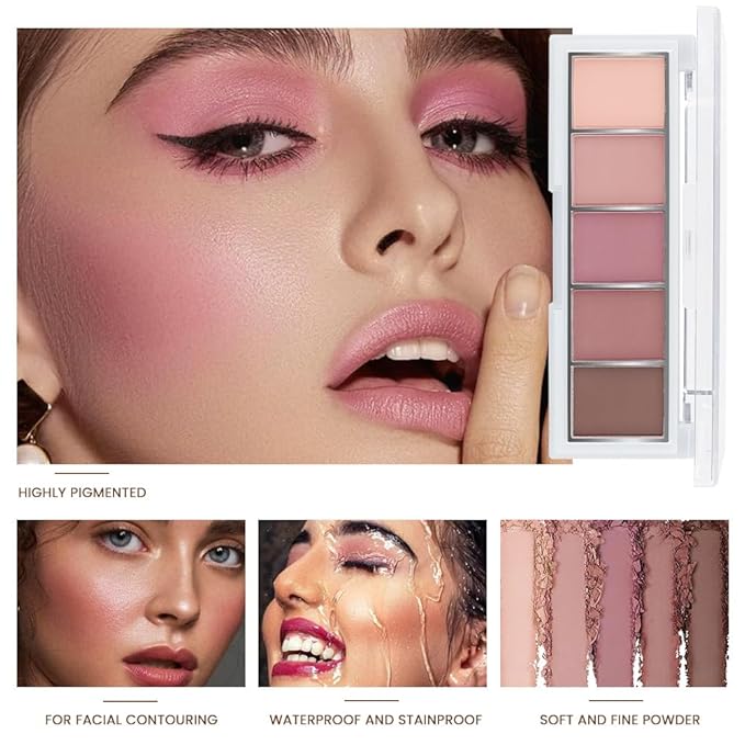 5 Colors Matte Eyeshadow Makeup Palette,Nude Pink Lavender Taupe Natural Neutral Eye Shadow Palette,Long Lasting Waterproof Naturing-Looking Women Girls Eye Shadow