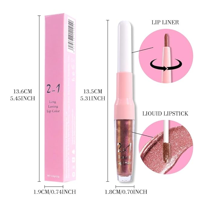 evpct Nude Gold Metallic Glitter Lip Liner and Lipstick Combo Lip Gloss Stain Set Makeup for Women Long Lasting Waterproof 24, Non Stick Cup Metal Shine Shiny Shimmer Iridescent Liquid Lipstick 27