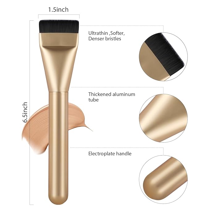 Flat Foundation Brush,Korean Makeup Brush Spatula Facial Brush for Liquid Foundation,Premium Face Makeup Brush for Blending Cream (Champagne)
