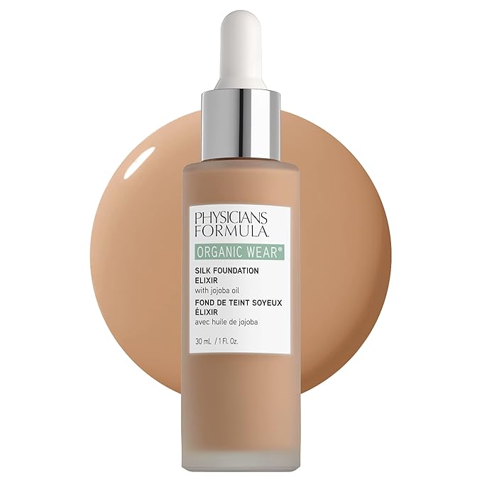 Physicians Formula Organic Wear All Natural Liquid Foundation Elixir Light-to-Medium, Full Coverage | Dermatologist Tested, Clinicially Tested