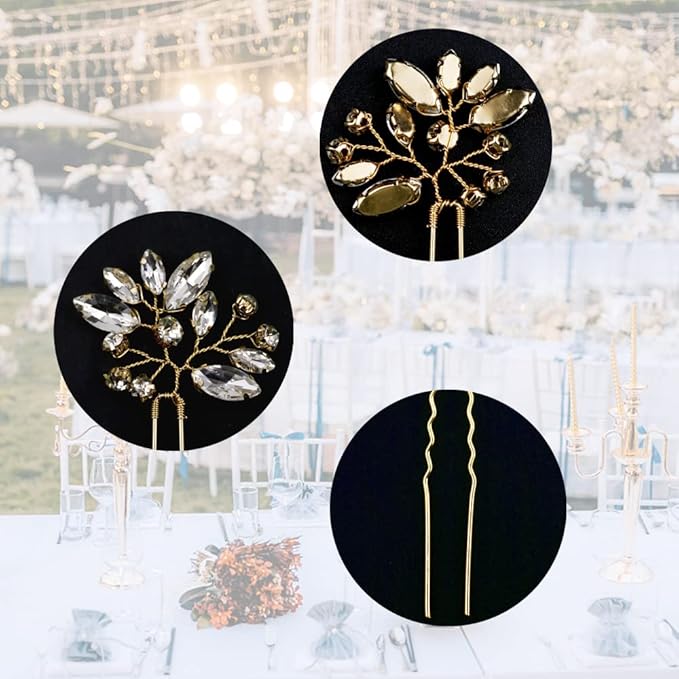 6 Pieces Bride Hair Pins Rhinestones Gold Hair Accessories for Women Crystal Wedding Hair Piece for Bride Women Girls Bridesmaids (Gold)