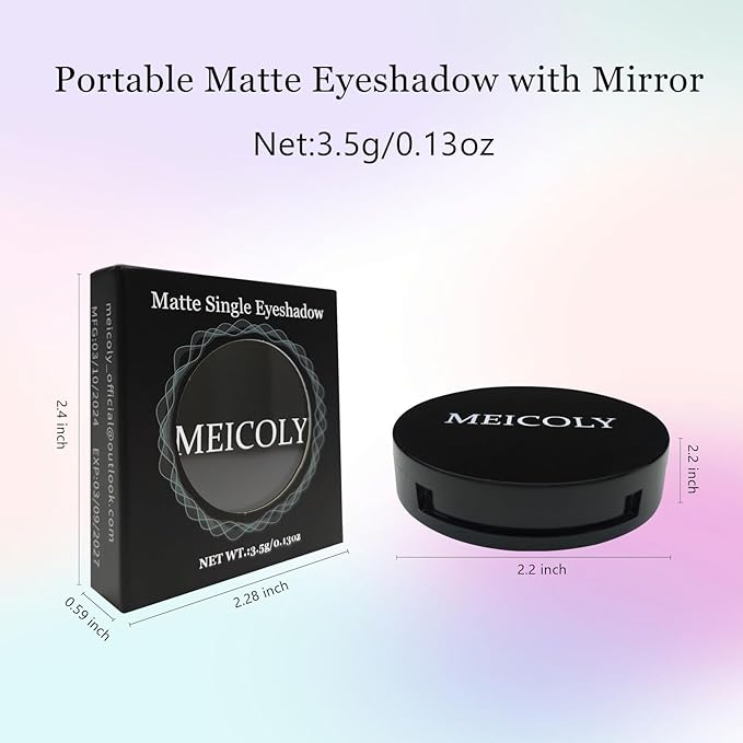 MEICOLY Black Eye Shadow with Mirror,Matte Single Eyeshadow for Halloween,Pressed Powder Eyeshadow Makeup,Matte Shade Eyelid Color Eye Makeup for Women,High Pigment,Long Wear,Waterproof,Intense Color