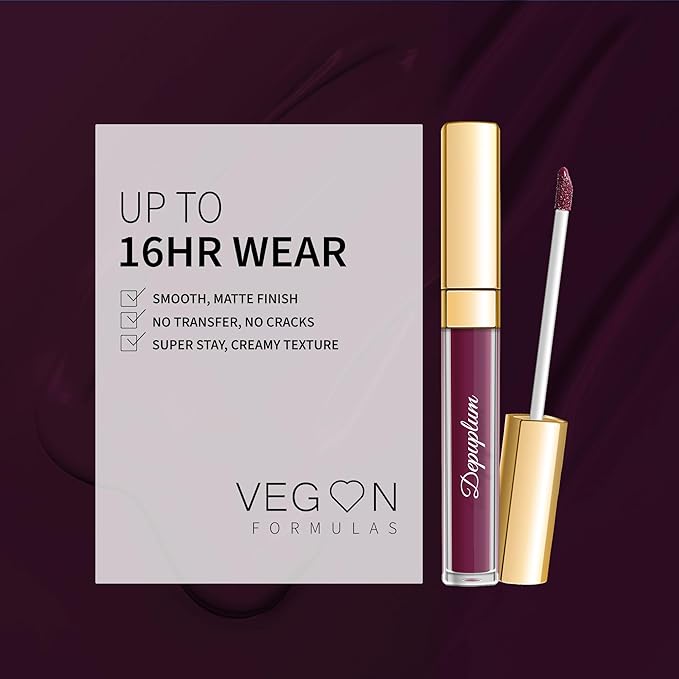 Dark Purple Lipstick Matte for Women, Color Stay Long Lasting Lipstick Smudgeproof Liquid Lipsticks, Cruelty Free Lip Color, DM20 Dark Purple