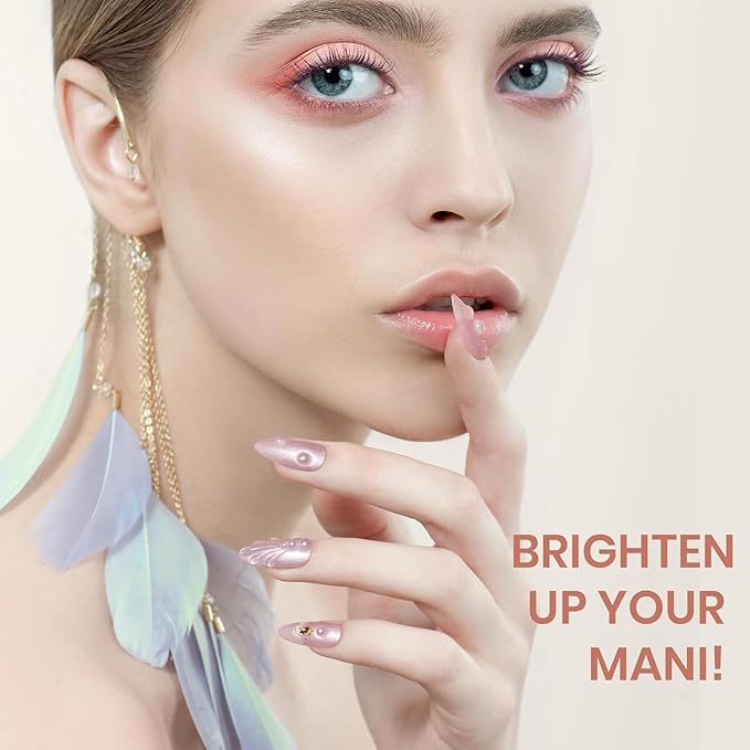 Beetles Pearl Gel Nail Polish – Glitter Silk 6 Colors Gel Polish Set, Pastel Pink White Orange Blue Colors Shimmer Mermaid Shell Swirl Thread Effect Soak Off UV LED Gift for Women