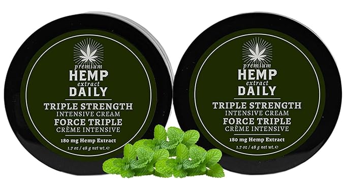 Premium Hemp Daily Triple Intensive Cream - Muscle, Knee, Joint, Back, Neck and Shoulder Topical Rub - Organic | 1.7 Ounces (Original Mint, Pack of 2)