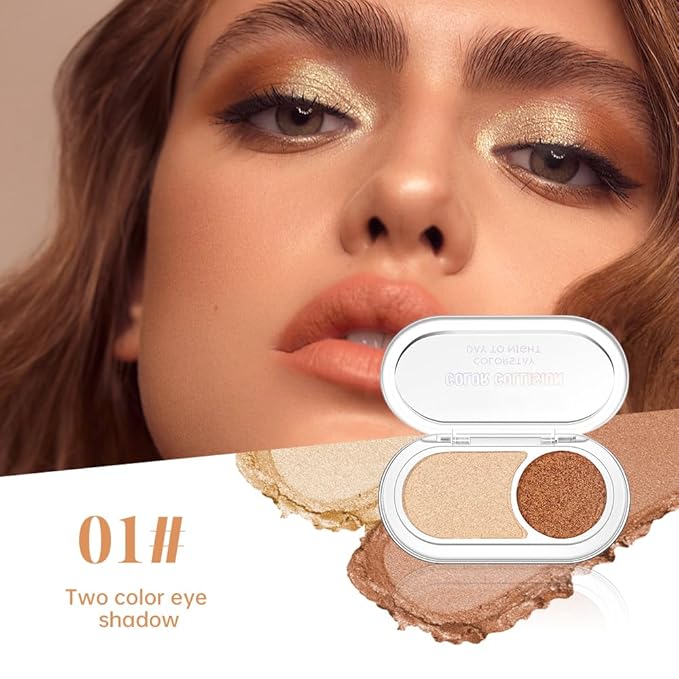 Dual-Color Pearl Eyeshadow Palette – High Pigment Shimmer Eyeshadow Duo, Nude & Nude Brown Shimmer Eye shadow , Silky Blendable Texture, Waterproof Long-Lasting Eye Makeup for Daily & Glam Looks 01#