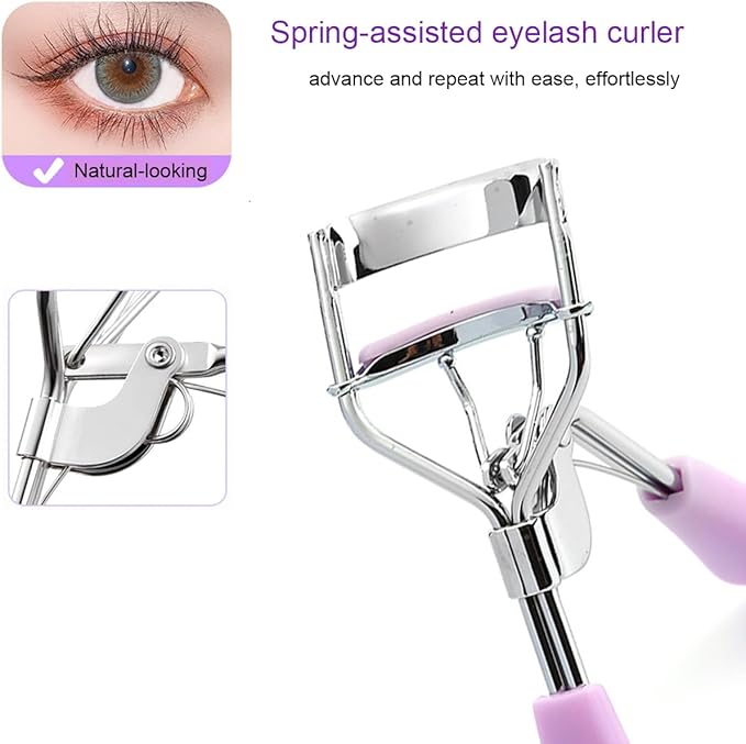Eyelash Curler - Ergonomic Design for All Eye Shapes, Precision Curl Control, Superior Long- Lasting Curl, Gentle on Lashes, Includes 2PCS Silicone Replacement Pads, Easy to Use (Purple)