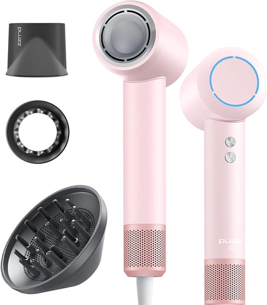 PLUZZ Hair Dryer with Diffuser Attachment, Diffuser Blow Dryer Ionic for Curly Hair, 110000RPM Brushless Motor High Speed Fast Hairdryer for Women/Men/Kids, Travel Hair Dryers Small Lightweight 1600W