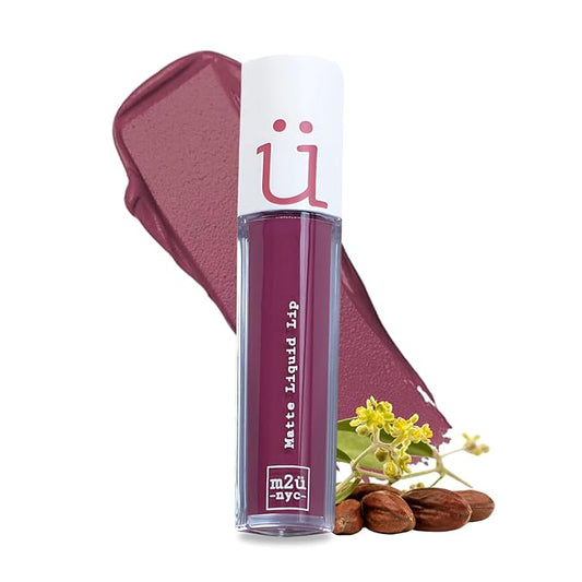 M2U NYC Red Purple Matte Liquid Lipstick – Long Lasting High Impact Color with Up to 17H Wear – Matte Lipstick for Women – No Budge, Lightweight Creamy Vegan Formula Infused with Jojoba Oil - (Plum)