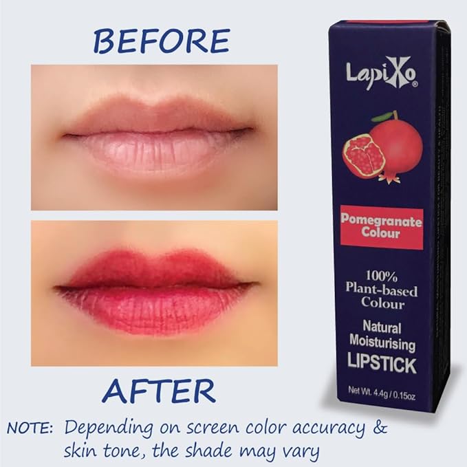 LAPIXO 100% Plant-based Color Lipstick, Unique Formula, Natural + Moisturizing | Non-Toxic, All Food Ingredients, Antioxidant-rich, Natural Matte Vibrant Color, 4.4g/0.15oz (Pomegranate color)
