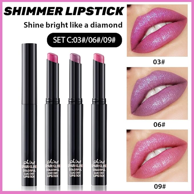 3Pcs Lavender Purple Mauve Pink Metallic Lipstick for Women,Lightweight Non-Drying Shimmer Frosted Lipstick,Glitter Lip Gloss Long Lasting Waterproof Smudge Proof 24 Hour Full Coverage Lip Makeup