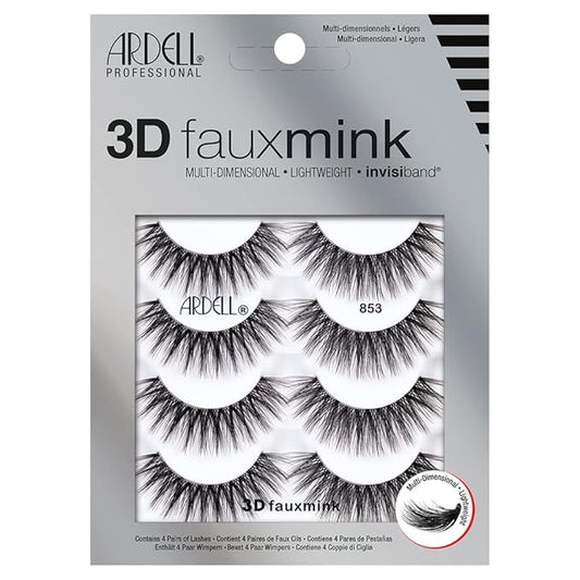 Ardell 3D Faux Mink Lashes 853 - Reusable Wispies Eyelashes with Invisiband for Seamless Volume, 4 Pairs