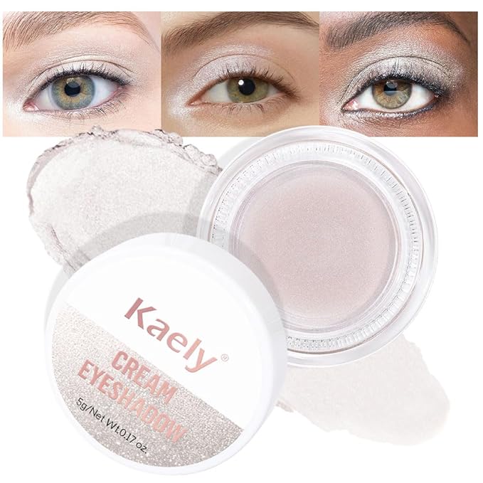 evpct Single Cream Eye Shadow Palette Pot Makeup for older Women, Pearl White Shimmer Glitter Metallic Monochrome Cream to Powder Eyeshadow Palette Eye Brightener, High Pigment Waterproof Blendable