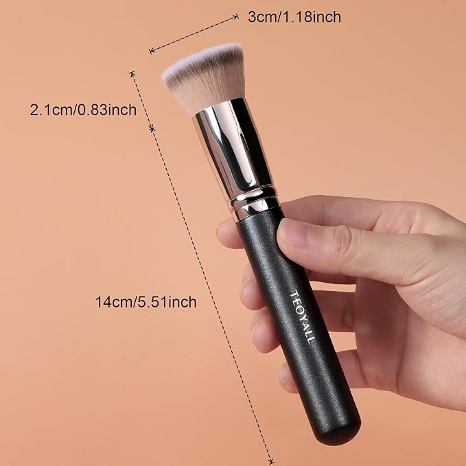 TEOYALL Kabuki Foundaiton Brush, Soft Dense Synthetic Bristles Flat Top Blending Buffing Brush For Liquid Cream Contour Bronzer Foundation