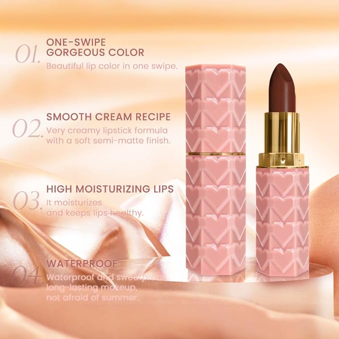 evpct 1Pcs Dark Brown Deep Coffee Lipstick, Silky Velvet Matte Lipstick Pack Sets for Women, Long Lasting Smudge Proof Lipstick Lip Stain Makeup Kit matte lipstick 24 hours original N06