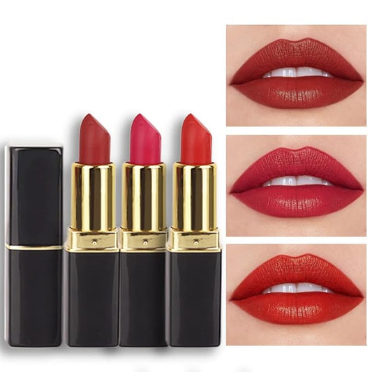 evpct 3Pcs Red Matte Lipstick Set for Older Women Long Lasting, Dark Light Bright Ruby Berry Red Matte Velvet Long Lasting Lipstick Waterproof Smudge Proof 24 Hours Original Lip Stick Stain Makeup Kit