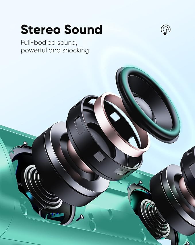 Bluetooth Speaker Stocking Stuffers for Men Women Teens Boys Girls: Portable Wireless, IPX5 Waterproof, White Elephant Gifts for Adults, Up to 20H Playtime, TWS Pair, for Home/Party/Outdoor (Teal)