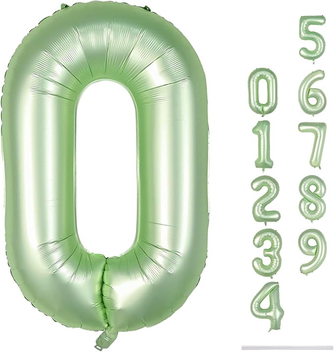 40 Inch Balloon Number 0 Sage Green, Large Foil Olive Green Number Balloons Set 0-9, Digital 0 Helium Balloons for Boys Girls 10th 20th Birthday Anniversary Jungle Safari Party Decoration Supplies