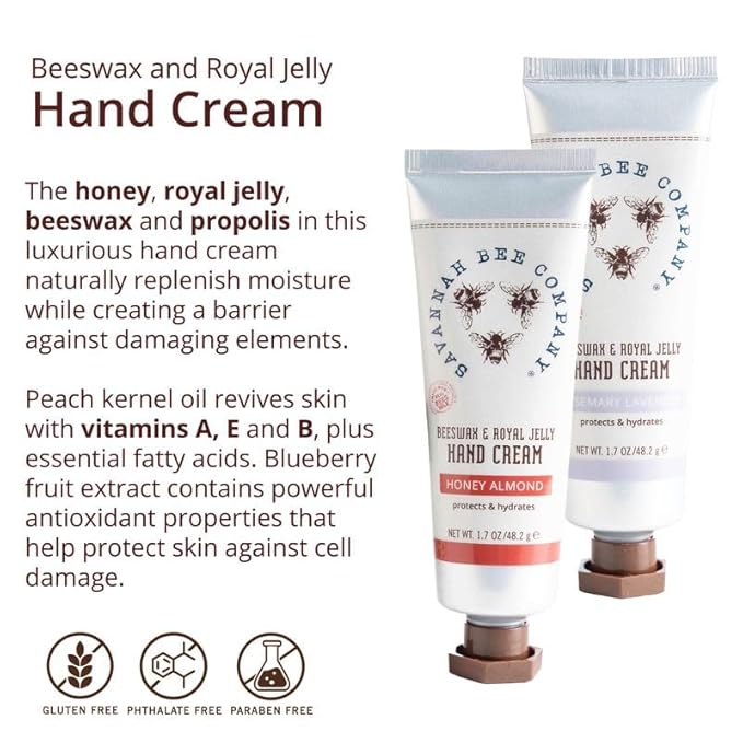 Savannah Bee Company Luxe Hand Cream Set - Rich Natural Honey Almond - Soothing Rosemary Lavender - Vitamin-Rich Dual Scent