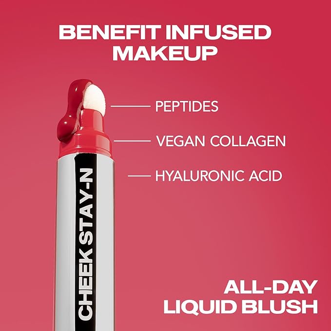 Sacheu Cheek STAY-N Liquid Blush for Cheeks — High Pigment, Buildable, Lightweight Cream Blush Infused With Squalane, for Dewy & Radiant Flushed Cheeks — Long-lasting & Cruelty Free, I'm Flirty
