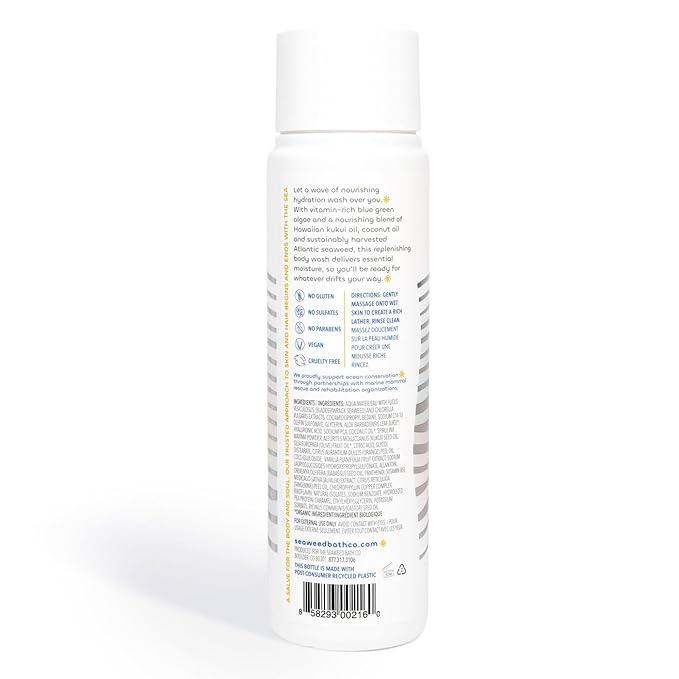 Seaweed Bath Co. Hydrate Body Wash, Citrus Vanilla Scent, 12 Ounce, Shower Gel for Men & Women, Vegan, Paraben Free, Sulfate Free, Cruelty Free