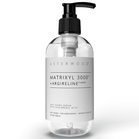 Asterwood Matrixyl 3000 + Argireline Serum for Face - Multi Peptide Serum with Hyaluronic Acid - Anti-Aging, Wrinkle Reducing, Collagen Boosting - Fragrance-Free - 8 Fl Oz