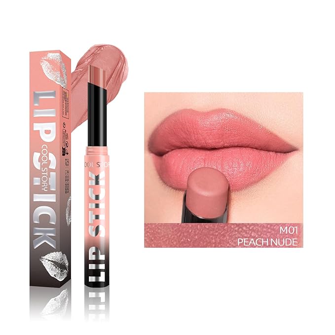 COOL STORY Matte Lipstick Lightweight Blurring Formula with High Impact Pigment, Long-lasting, 0.07 oz (Peach Nude)