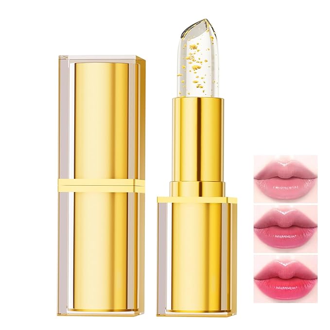 Color Changing Lipstick, Gold Crystal Ph Transfer Proof Color Changing Lipstick, Clear Lip Stick That Changes Color, Hydrating & Non-Sticky Formula, Long Lasting Moisturizing Lip Gloss for Women(1PCS)