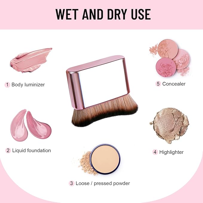 Yoseng Self Tan Brush for Body - Self Tanner Brush with Wavy Vegan Bristles, Pink Rose Gold Handle - Multiuse Body Makeup Brush for Sunscreen, Lotion & Tanning Mousse