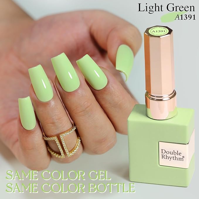 Double Rhythm 15ML Gel Nail Polish Pure Sheer Same Color Same Bottle Soak Off Gel Polish Art Manicure Salon DIY at Home for Women (Green-A1391)