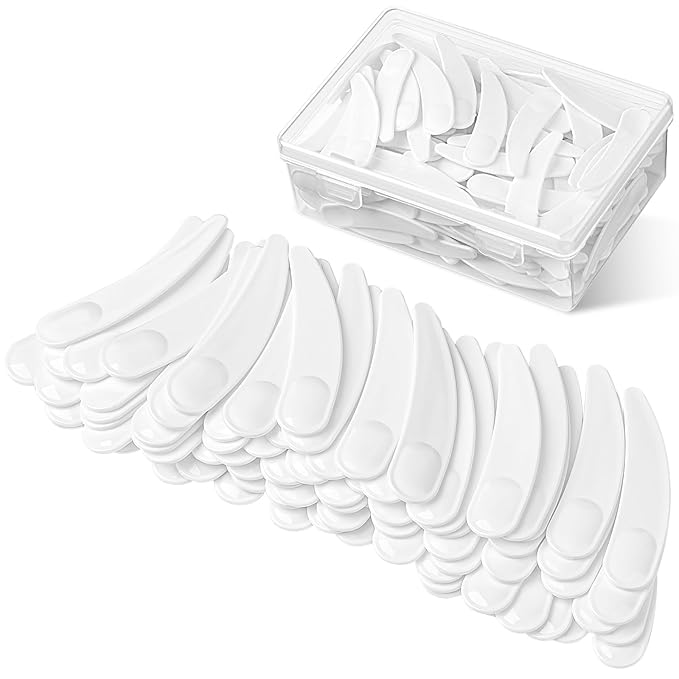 TUZAZO 200pcs Mini Spatula for Cosmetics, Bulk Disposable Makeup Spatulas Mini Plastic Makeup Scoop Spatulas for Cosmetic Mixing and Sampling (White with Storage Box)