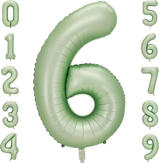 Sage Green 6 Number Balloon,Olive Green 6 Balloons 40 Inch Large Helium Foil Mylar Birthday Balloons for Boy Girl Baby Shower Birthday Jungle Party Decorations