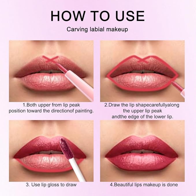 evpct Burgundy Plum Red Metallic Glitter Lip Liner and Lipstick Combo Lip Gloss Stain Set Makeup for Women Long Lasting Waterproof 24, Non Stick Cup Metal Shine Shimmer Iridescent Liquid Lipstick 23