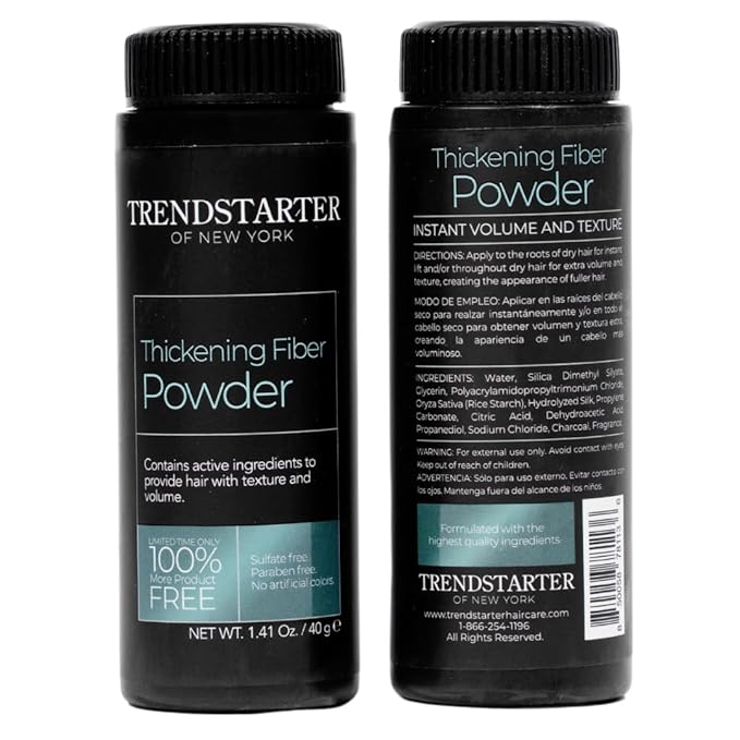 TRENDSTARTER - THICKENING FIBER POWDER (40g) - Natural Matte Finish Hair Styling Powder for All Hair Colors - Instant Thickness, Volume, & Texture - Oil Eliminating Lightweight Formula