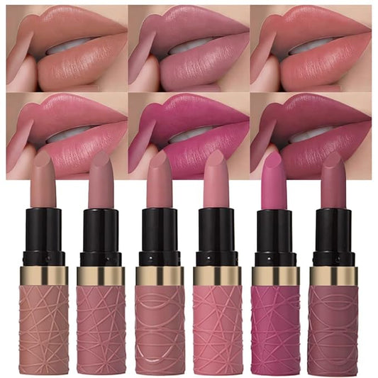 evpct 6Pcs Nude Brown Pink Purple Rose Red Mauve Matte Lipstick Sets for Women Velvet Lipstick Long Lasting Waterproof 24 Hours Lip Stick Stain Makeup Gift Sets labiales mate 24 horas originales A