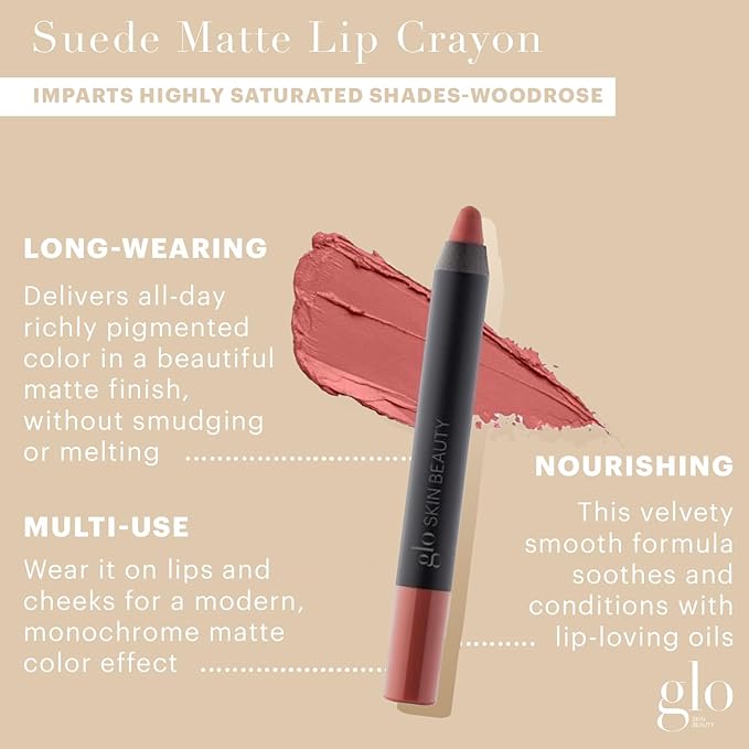 Glo Skin Beauty Suede Matte Lip Crayon (Woodrose) - Longwearing Formula Stays On All Day, With Conditioning Shea Butter + Mango Seed Oil for a Velvety Smooth Finish