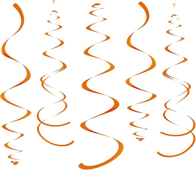 WEVEN Orange Party Hanging Swirl Decorations Plastic Streamer for Ceiling, Pack of 28