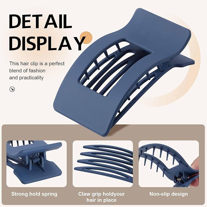 8 Pack French Flat Hair Clips for Women – Large Matte No-Slip Claw Barrettes for Thick & Thin Hair, Strong Hold Styling Accessories (Blue)