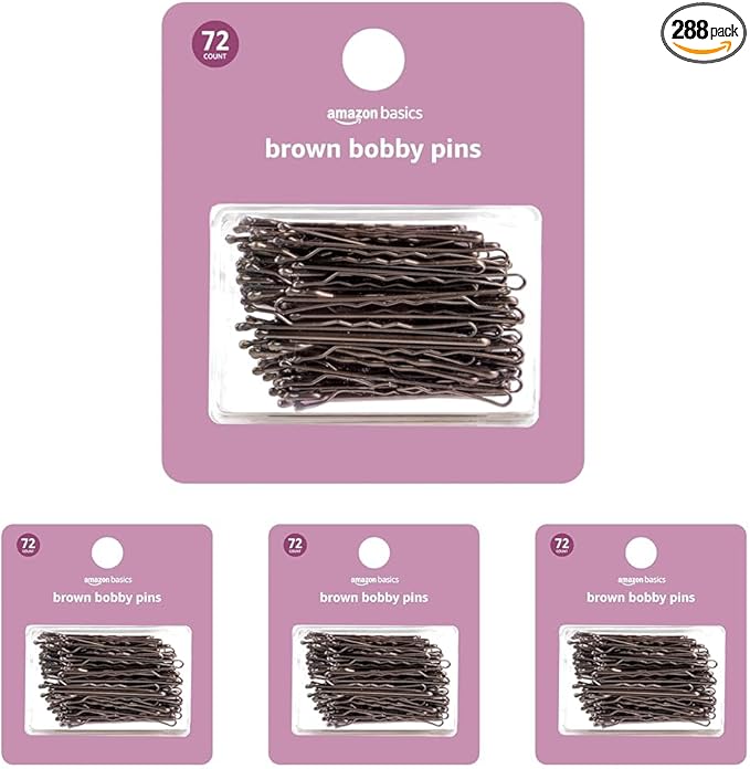 Amazon Basics Bobby Pins in Case Brown 72 Count (Pack of 4)