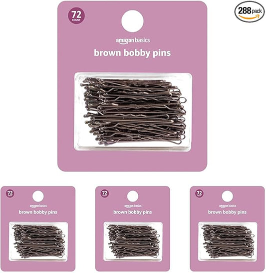 Amazon Basics Bobby Pins in Case Brown 72 Count (Pack of 4)
