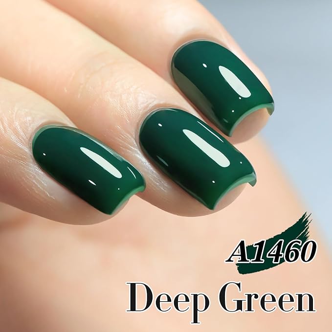 Double Rhythm 15ML Gel Polish Pure Sheer Same Color Same Bottle Soak Off Gel Polish Art Manicure Salon DIY at Home for Women (Deep Green-A1460)
