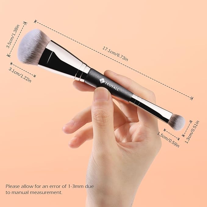 TEOYALL Dual-Ended Foundation Under Eye Concealer Brush, Sloped Angled Contour Synthetic Bristles for Liquid Cream Powder
