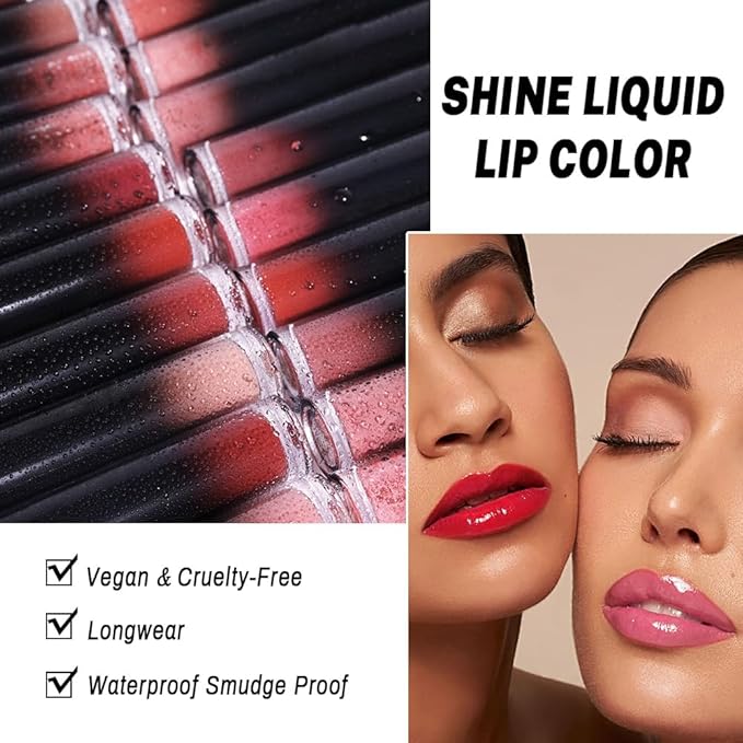 evpct Light Pink Shiny Longwear No-Budge Liquid Lip Color Lipstick Makeup, Highly Pigmented Color Instant Shine, Waterproof Long Lasting Lipstick for Women, Lip Stain Gloss with Lip Liner Brush, 07#