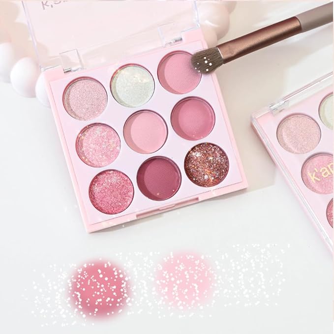 Pink Shimmer Eye Shadow Makeup Palette 9 Colors, Highly Pigmented Matte Glitter Shimmer Pearl Waterproof Party Sparkling Eyeshadow Palette for girl (9 Colors pinks)