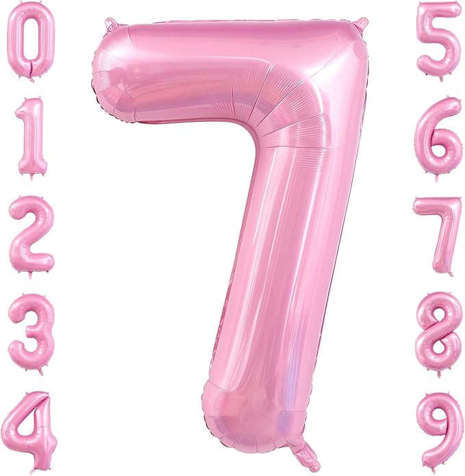 Pastel Pink 7 Balloon Number,40 Inch Light Pink 7 Balloons Large Helium Foil Mylar Number 7 Balloon for Birthday Party Anniversary Decorations