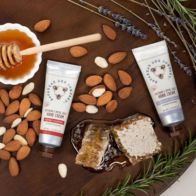 Savannah Bee Company Luxe Hand Cream Set - Rich Natural Honey Almond - Soothing Rosemary Lavender - Vitamin-Rich Dual Scent